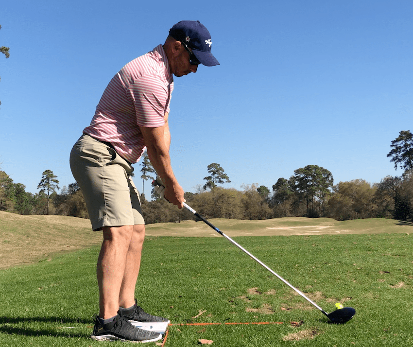 Golfer Geek in decent golf posture at address