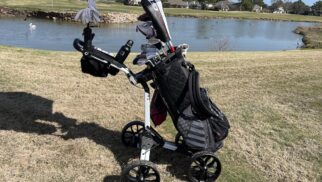 Bag Boy Quad Pro & Chiller Pro Hybrid Stand bag on 1st hole