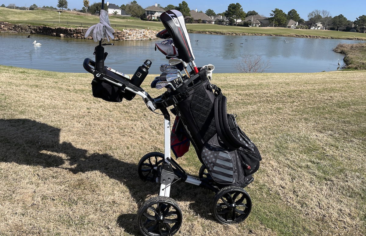 Bag Boy Quad Pro & Chiller Pro Hybrid Stand bag on 1st hole