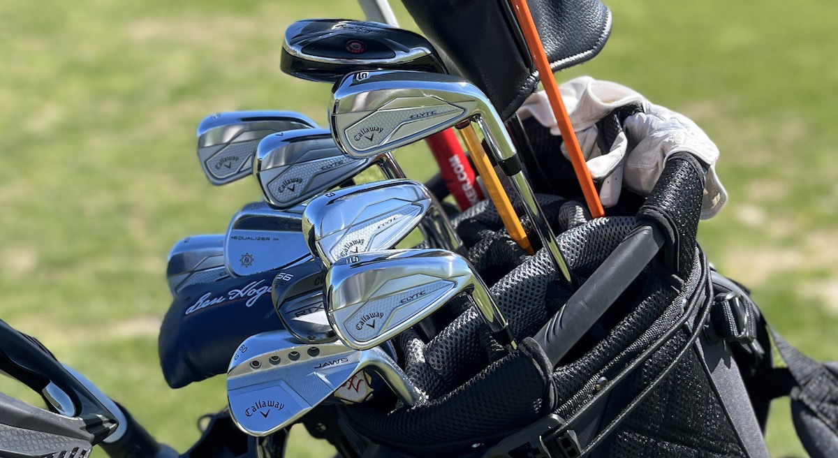 Callaway Elyte Irons in the bag at the range